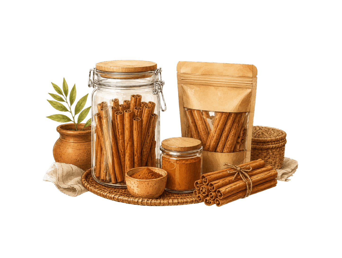 Illustration of cinnamon stored to protect quality and aroma