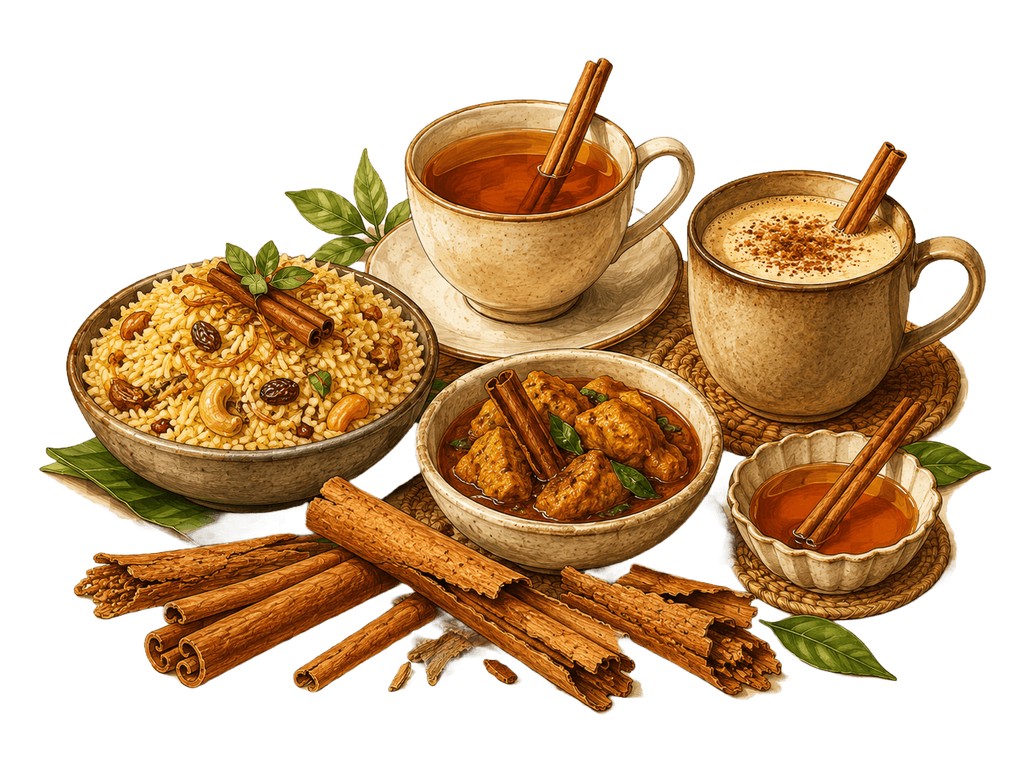 Illustration of Ceylon cinnamon quills used in drinks and cooking